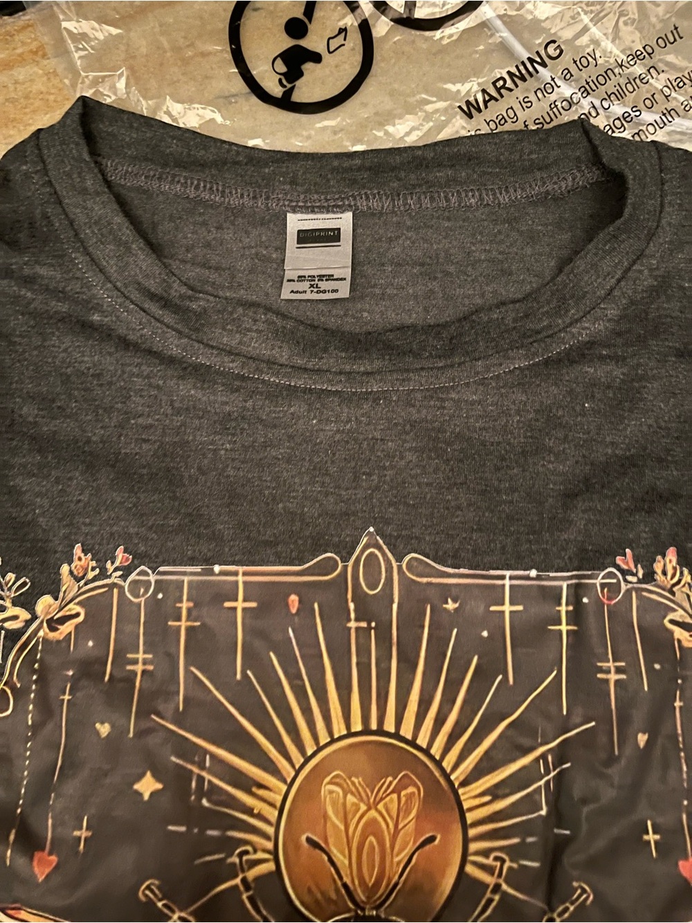 Graphic dark gray Bee Motif T‑Shirt with Gold & Red Accents. NWOT - Picture 3 of 5